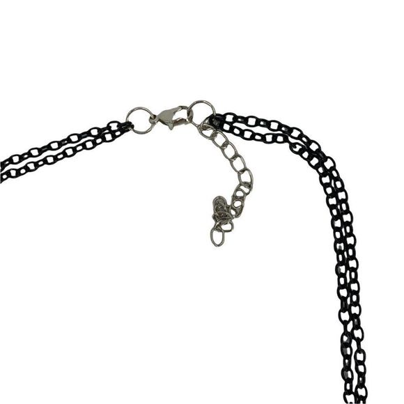 Necklace Statement Charm Stone Adjustable 20-22" Black Gold 0051 Chain Cross - Picture 4 of 5